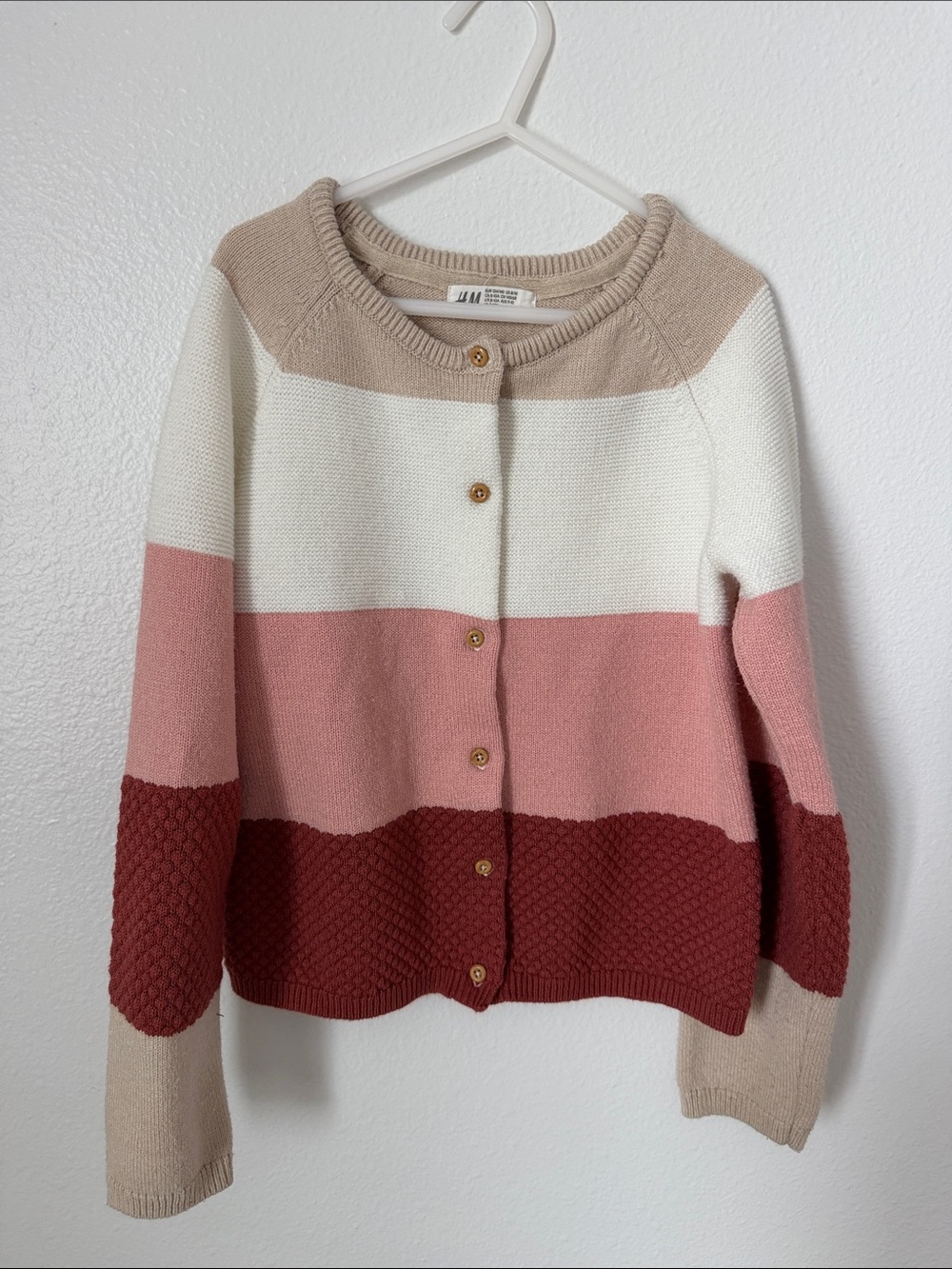 H&M Colorblock Knit Cardigan - Cream, Pink, Mauve, Rust